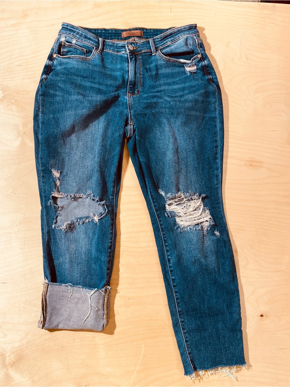 Judy Blue Distressed Dark Blue Boyfriend Jeans 14W (SY) - Picture 6 of 11